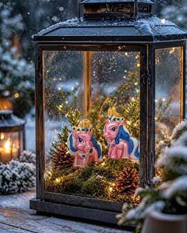 Håndlavet i Polen lyserød pony, glas figur til juletræet, højde 7 cm