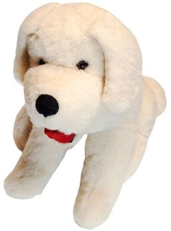 HVID FÅREHUND. En stor maskot lavet af naturlig, økologisk uld