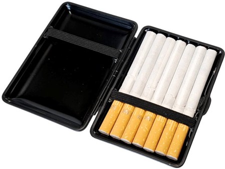 LILLE CIGARETETUI. Syntetisk læder i grå til 14 King Size cigaretter