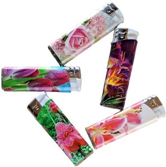 ENGANGSLIGHTER MED BILLEDE. Billige lightere med blomster. 5 stk