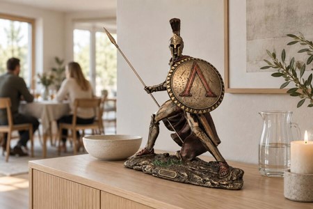 Leonidas Figur. Imponerende Spartanske Konge i Bronze