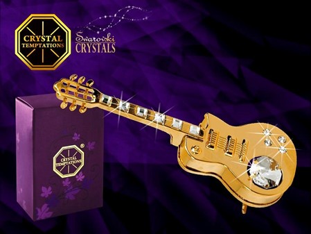 FØDSELSDAGSGAVE. Forgyld elektrisk guitar. Swarovski figur med krystal