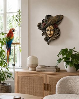 VÆGPYNT. Bronze venetiansk maske med roser. Perfekt bryllupsgave ideer