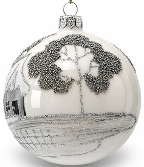 Julekugler med motiv. Sølv hytter på gennemsigtigt glas, Ø 10 cm 6 stk
