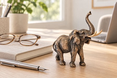 Elefantfigur Bronze. Smuk dekoration, symbol på lykke og velstand
