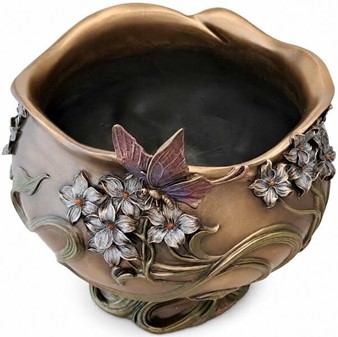 ART NOUVEAU VASE. Unik Veronese vase med blomster og sommerfugl