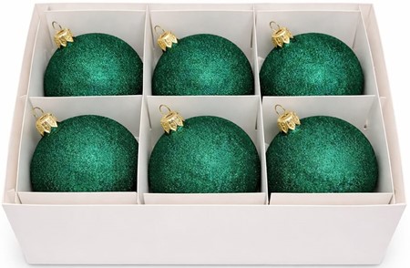 Ekstremt grønne, skinnende med glitter glas julekugler, Ø 8 cm 6 stk