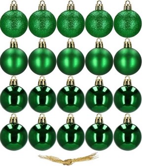 Julekugler plastik. Juletræssæt med grønne julekugler, 20 stk, Ø 4 cm