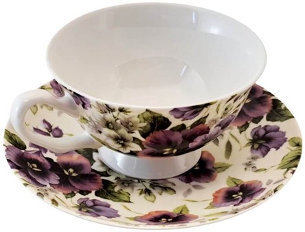 KAFFEKOPPER. Eksklusiv porcelænskop med stedmoderblomster