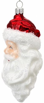 Klassisk juletræspynt. Glas figur af julemandens hoved. H 12,30 cm