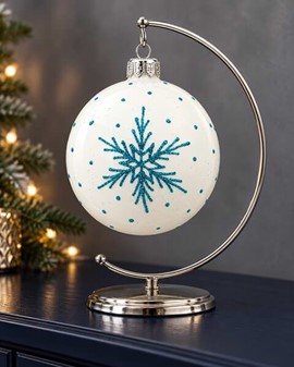 Hvid og blå glas julekugler fra Polen. Smukke mønstre, Ø 10 cm 6 stk
