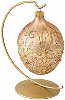 Guld glas æg med gule krystaller, pragtfuldt polsk julepynt. H: 13 cm