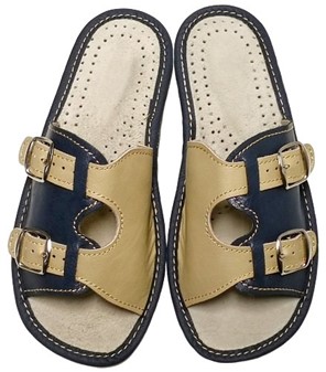 SANDALER DAME. Beige/marineblå kvinder sandaler med to spænder, 149 kr