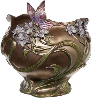 ART NOUVEAU VASE. Unik Veronese vase med blomster og sommerfugl
