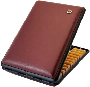 CIGARET ETUI TIL KORTE CIGARETTER. Rødbrun stor cigaretetui ægte læder