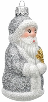 Sølv julemand glasfigur til juletræ, 10 cm | Elegant julepynt