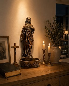 Enestående Jesus-figur med døbefont. Skønhed og hengivenhed på én gang