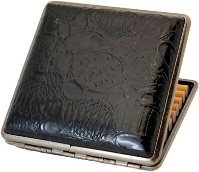 Elegant Sort Kunstlæder Cigaret etui til 20 King Size Cigaretter