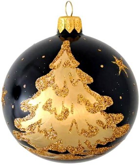 Sorte julekugler med tre forskellige julemotiver i guld, Ø 8 cm 6 stk
