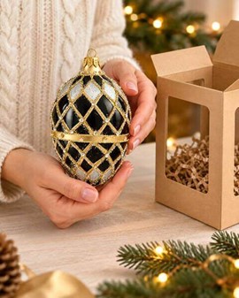 SORT JULEPYNT. Eksklusiv Fabergé-inspireret Julepynt i Håndmalet Glas