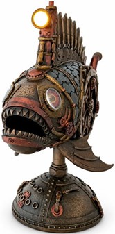 Unik Steampunk Dybhavsfisk med Mystisk Lys. Dekorationsfigur i bronze