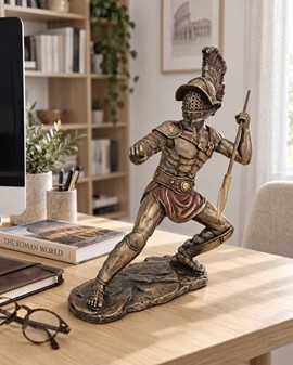 GLADIATOR FIGUR. en slave i kamp med spyd i arenaen det gamle Rom