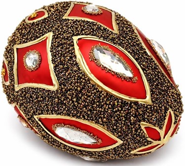 Smukt rigt dekoreret julepynt, polsk rød glas æg a la Fabergé. 13 cm