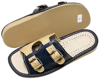 SANDALER DAME. Beige/marineblå kvinder sandaler med to spænder, 149 kr