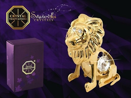 LØVE LILLE FIGUR. 24 karat guldbelagt løve med Swarovski krystaller
