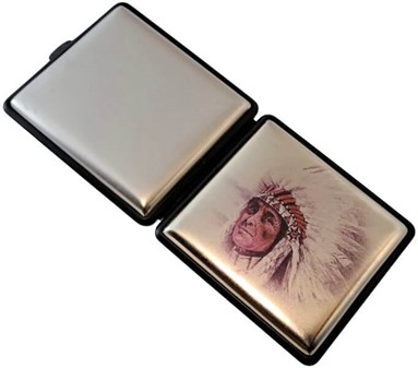 Metal cigaret etui med indianer billede. Op til 18 cigaretter