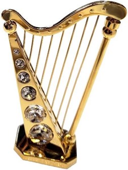 BILLIGE FØDSELSDAGSGAVE IDEER. Forgyldt harpe med Swarovski krystaller