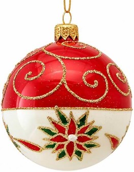 Eksklusive julekugler i rødt og hvidt. Klassisk pynt med glimt i øjet