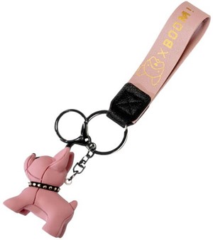 NØGLERING MED HUND. Charmerende pulver pink bulldog. Sjov nøglering