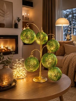 Lysegrøn Julemagi: Håndlavede Glas Julekugler med Guldstøv. Ø 8cm 6stk