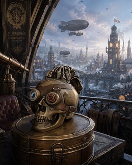 GODE GAVER. Flot Veronese figur af Steampunk kranie med læder hår