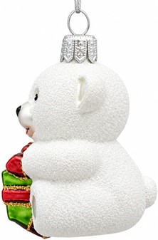 Håndlavet julepynt. Hvid lille bamse til at hænge på juletræet. 7 cm