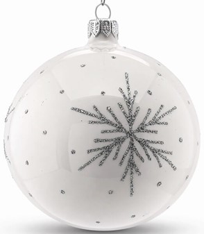 Julekugler med motiv. Sølv hytter på gennemsigtigt glas, Ø 10 cm 6 stk