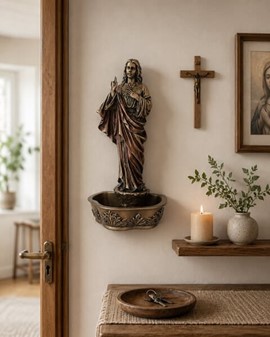 Enestående Jesus-figur med døbefont. Skønhed og hengivenhed på én gang