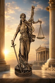 GAVE TIL JURIST. Eksklusiv bronze figur af Justitia gudinde
