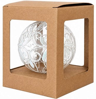 Julepynt, glas julekugler gennemsigtig mat med hvid dekoration. Ø 10cm