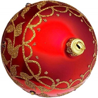 Polske røde glas kugler med gyldne blade til juletræet, Ø 10 cm 6 stk