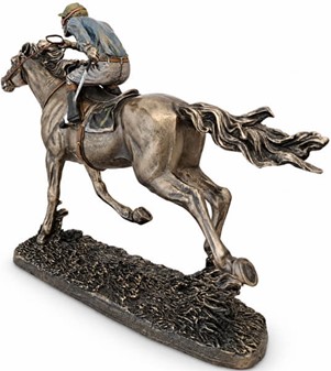 HESTEFIGUR. Imporedende bronzefigur Jockey på hest. Gave til rytter