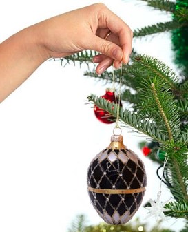 SORT JULEPYNT. Eksklusiv Fabergé-inspireret Julepynt i Håndmalet Glas