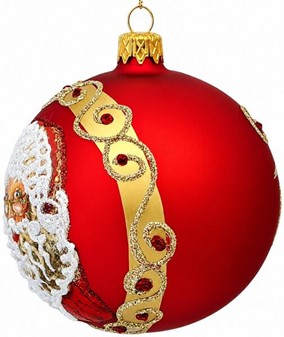 Smukkeste julekugler. Knald rødt julekugle med julemand. Ø 10 cm