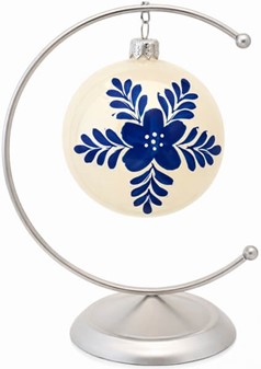 Polske, glas julekugler i porcelænhvid med blåt landskab. 8 cm. 6 stk