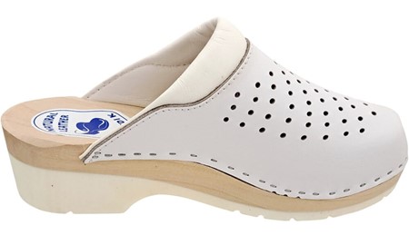Skridsikre Træsko Dame. Ægte hvidt læder og poppel såler