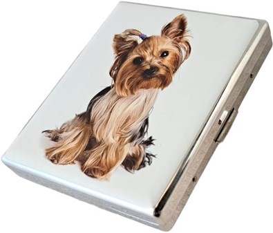 Cigaretetui metal til 20 cigaretter med Yorkshire Terrier-design