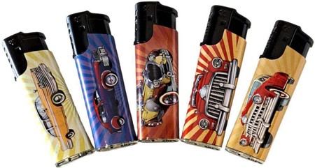 LIGHTER MED BILLEDE. Engangslightere med billeder af retro biler 5 stk