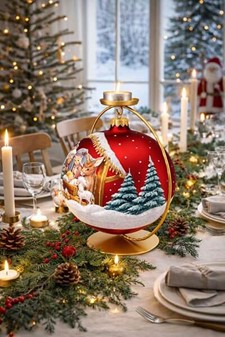 Den flotteste mørkerød mat, stor julekugle med julekrybbe, Ø 15 cm