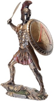 KRIGER FIGUR. Bronze skulptur af spartansk kriger med skjold og sværd